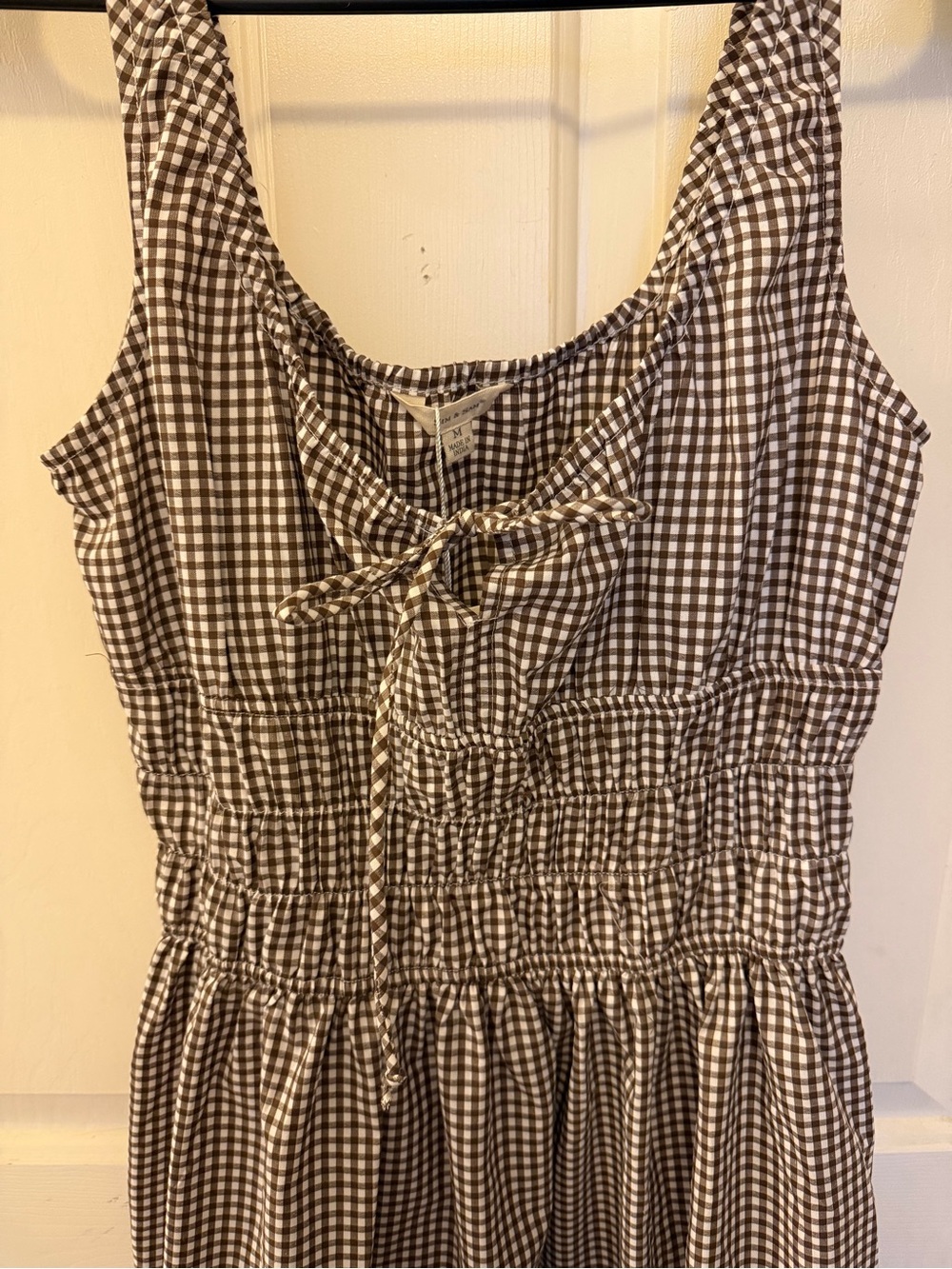 Brown Gingham Smocked Sundress